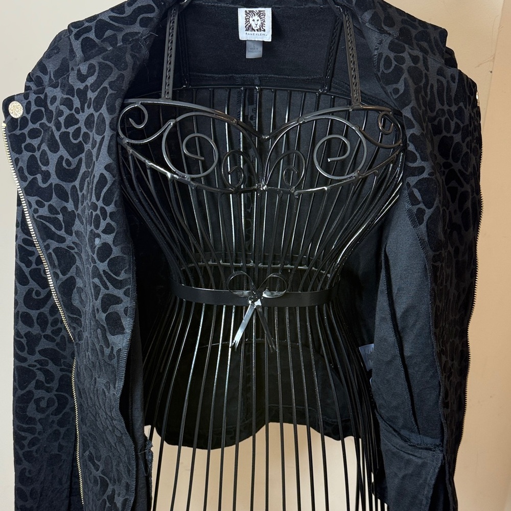 Anne Klein Black Patterned Bomber Jacket - Picture 10 of 15